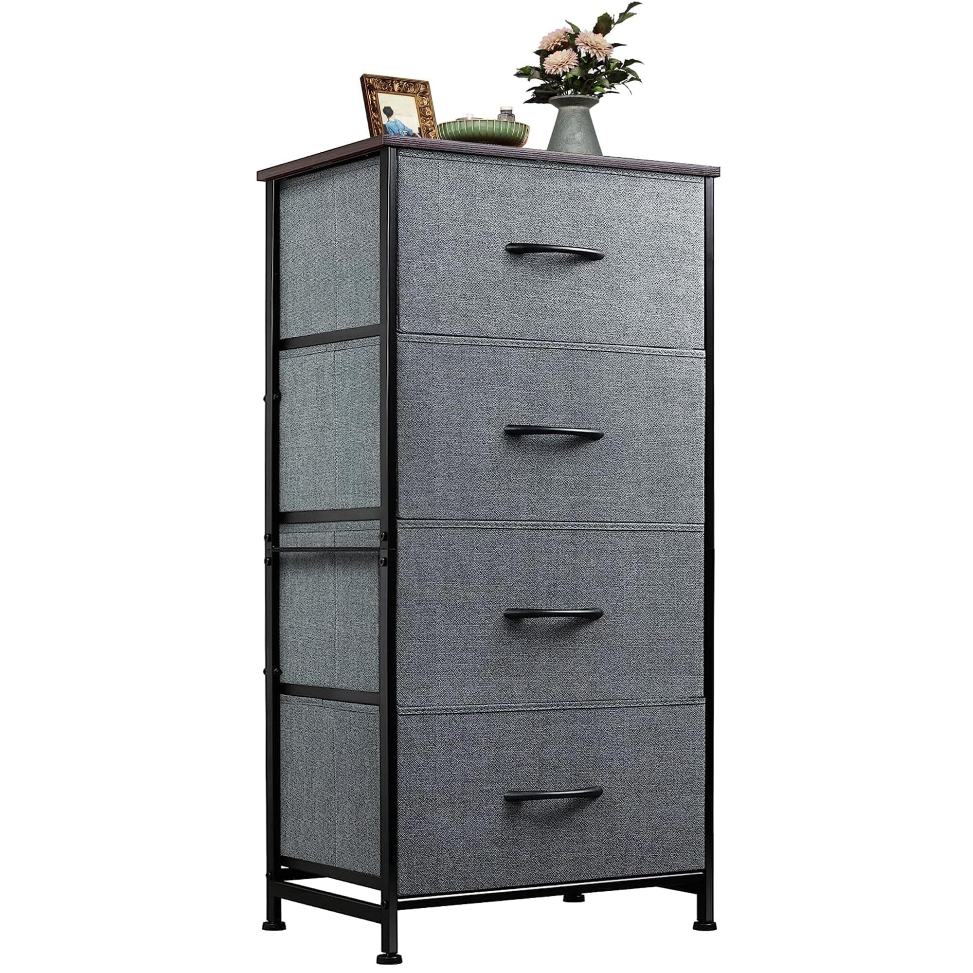 WLIVE 4-Drawer Fabric Dresser - Sturdy Organizer for Bedroom, Hallway, Entryway, and Closets, Dark Grey