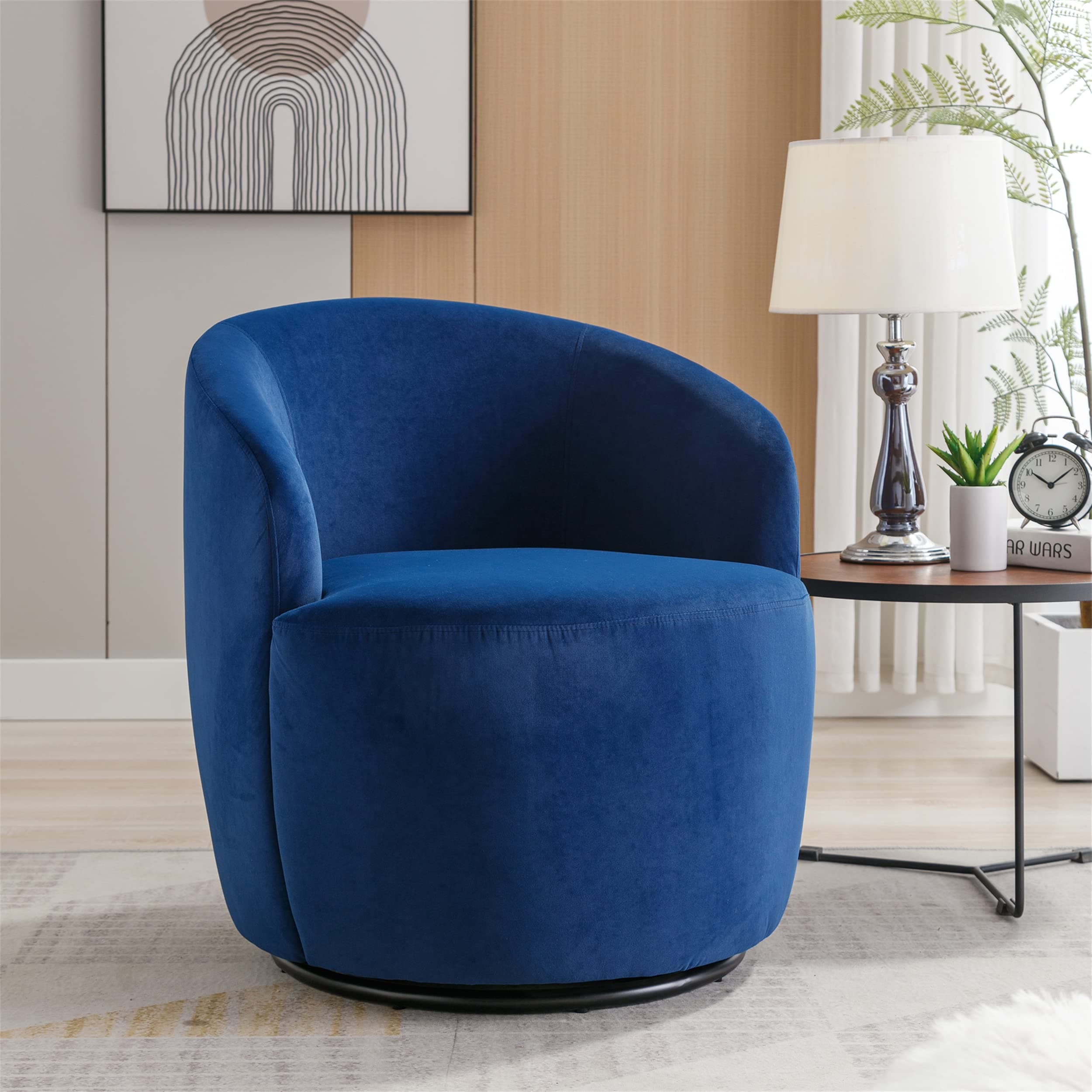 Modern Velvet Swivel Accent Chair, Blue Velvet Upholstered Barrel Chair