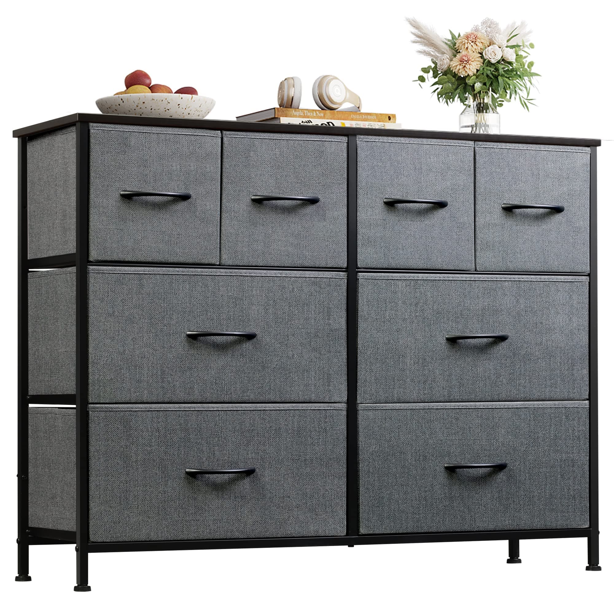 WLIVE 8-Drawer Wide Fabric Dresser for Bedroom and Living Room - Dark Grey